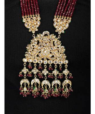 Ruby Red Kundan Semi Precious Onyx Necklace Set 2