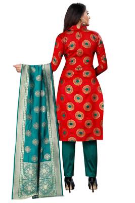 Red self design brocade salwar 3