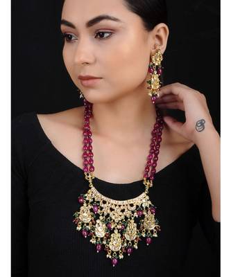 Ruby Red Kundan Semi Precious Onyx Necklace Set 1