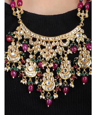 Ruby Red Kundan Semi Precious Onyx Necklace Set 2