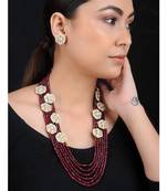 Red White Gold Tone Kundan Inspired Layered Necklace Set