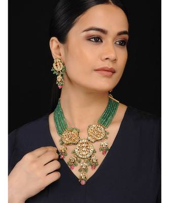 Green Gold Tone Kundan And Onyx Necklace Set 1