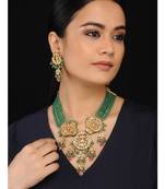 Green Gold Tone Kundan And Onyx Necklace Set