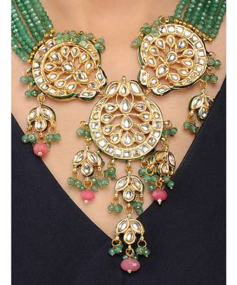 Green Gold Tone Kundan And Onyx Necklace Set 2