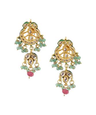 Green Gold Tone Kundan And Onyx Necklace Set 3
