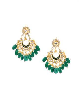 Green Gold Tone Semi Precious Stones With Pearls Layered Necklace Set 3