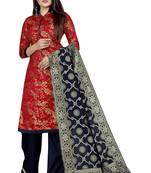 Red self design brocade salwar