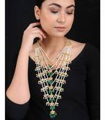 White Green Gold Tone Kundan Inspired Pearl Necklace
