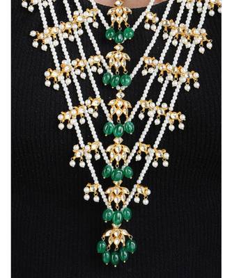 White Green Gold Tone Kundan Inspired Pearl Necklace 2