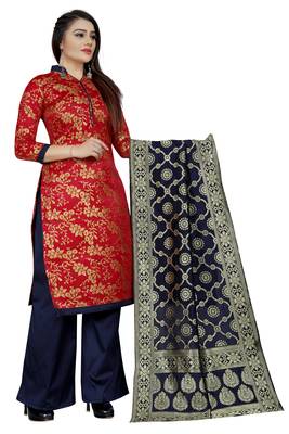 Red self design brocade salwar 3