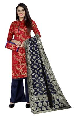 Red self design brocade salwar 4