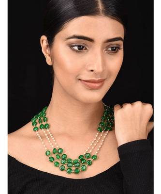Green White Pearls And Natural Stones Necklace 1