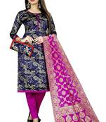 Navy blue self design brocade salwar