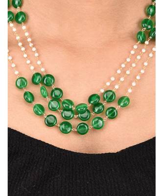 Green White Pearls And Natural Stones Necklace 2