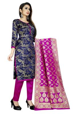 Navy blue self design brocade salwar 3