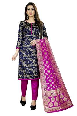 Navy blue self design brocade salwar 4