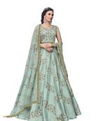 Sky blue embroidered silk salwar