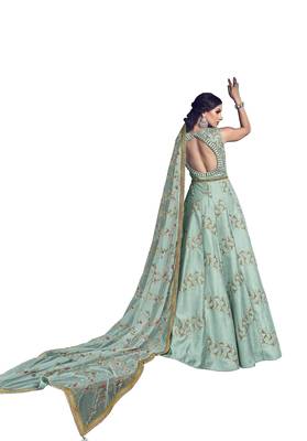 Sky blue embroidered silk salwar 3
