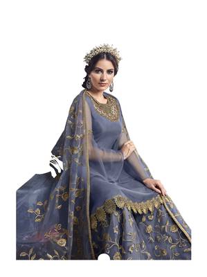 Grey embroidered net salwar 2