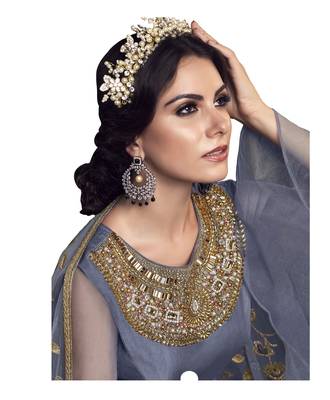 Grey embroidered net salwar 4