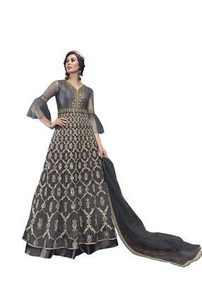 Grey embroidered net salwar 1