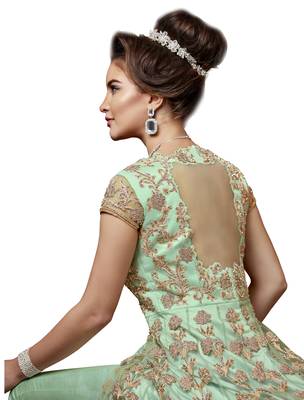 Green embroidered net salwar 4