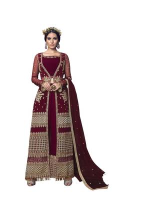 Maroon embroidered net salwar 1