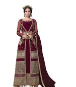 Maroon embroidered net salwar