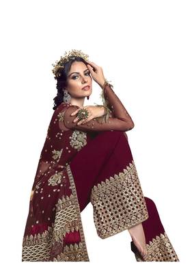 Maroon embroidered net salwar 2