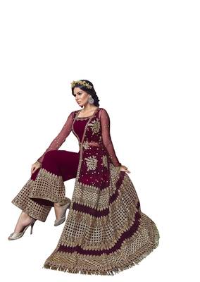 Maroon embroidered net salwar 3