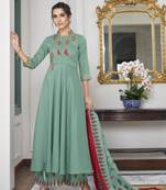 Green embroidered silk salwar