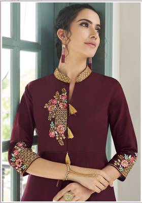 Brown embroidered silk salwar 2