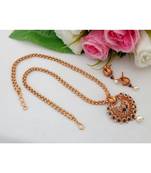 Eye Catching Matt Gold Finish Peacock Pendant With Two Layer Ball Chain & Matching Ear Rings