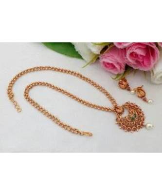 Eye Catching Matt Gold Finish Peacock Pendant With Two Layer Ball Chain & Matching Ear Rings 1