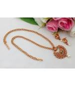 Eye Catching Matt Gold Finish Peacock Pendant With Two Layer Ball Chain & Matching Ear Rings