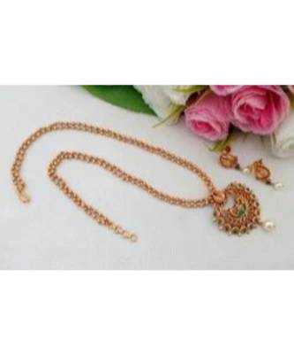 Eye Catching Matt Gold Finish Peacock Pendant With Two Layer Ball Chain & Matching Ear Rings 1