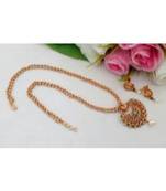 Eye Catching Matt Gold Finish Peacock Pendant With Two Layer Ball Chain & Matching Ear Rings