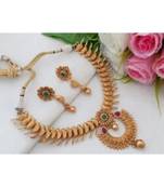 Mezmerizing Matt Gold Finish Parrot Necklace With Matching Ear Rings