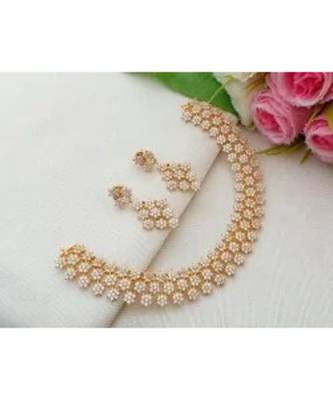 Elegant Designer Cubic Zircon Star Necklace With A Pair Of Ear Rings 1