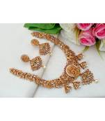Trendy & Traditional Designer Matt Gold Finish Necklace With Jhumka Hangings With A Pair Of Matching Ear Rings