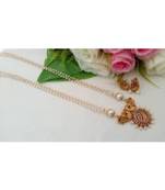 Trendy Two Row Pearl Long Chaing With Matt Finish Peacock Pendant & Matching Ear Rings