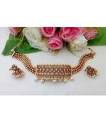 Eye Catching Antique Gold Finish Choker With A Pair Of Beautiful Jhumkas