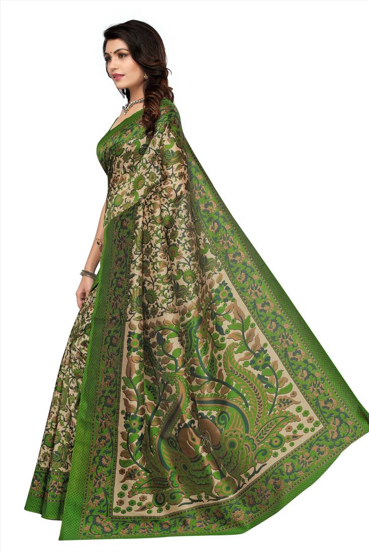 Women's Viscose Silk Cream Printed Designer Saree With Blouse Piece