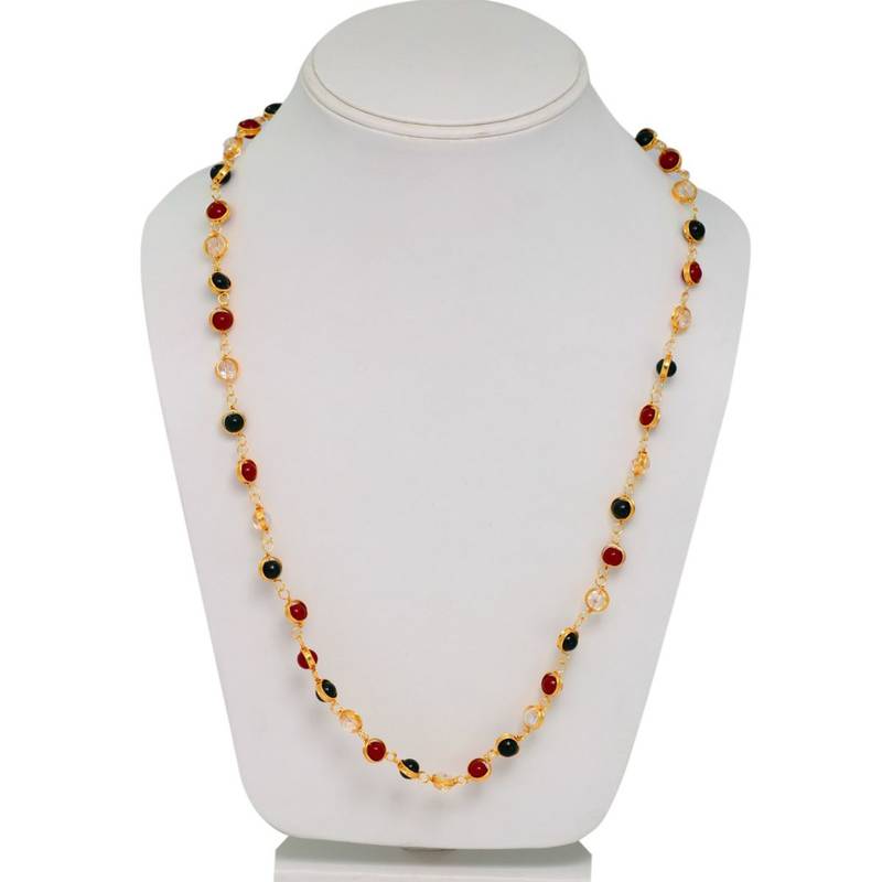 Traditional Multicolor Stone Adorned Gold Plated Linked Chain For Girls