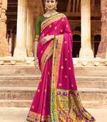 Pink woven paithani silk saree with blouse