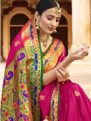 Pink woven paithani silk saree with blouse 3