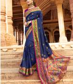 Blue woven paithani silk saree with blouse