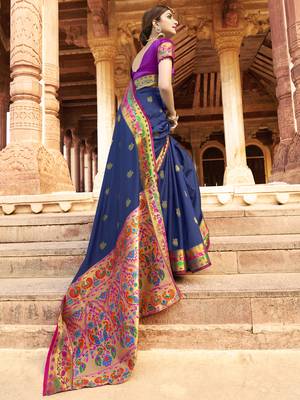 Blue woven paithani silk saree with blouse 2
