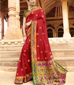 Red woven paithani silk saree with blouse