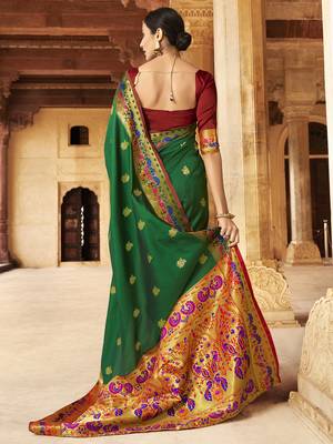 Green woven paithani silk saree with blouse 2